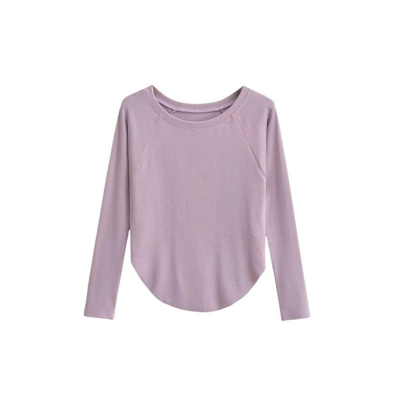 Long Sleeve Round Neck Plain T-Shirt Product Image