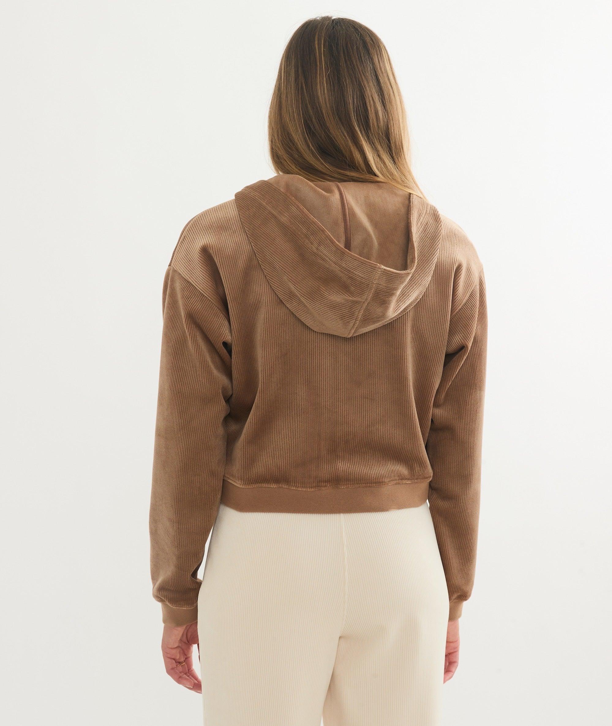 Cord Velour Cropped Zip Up Hoodie Product Image