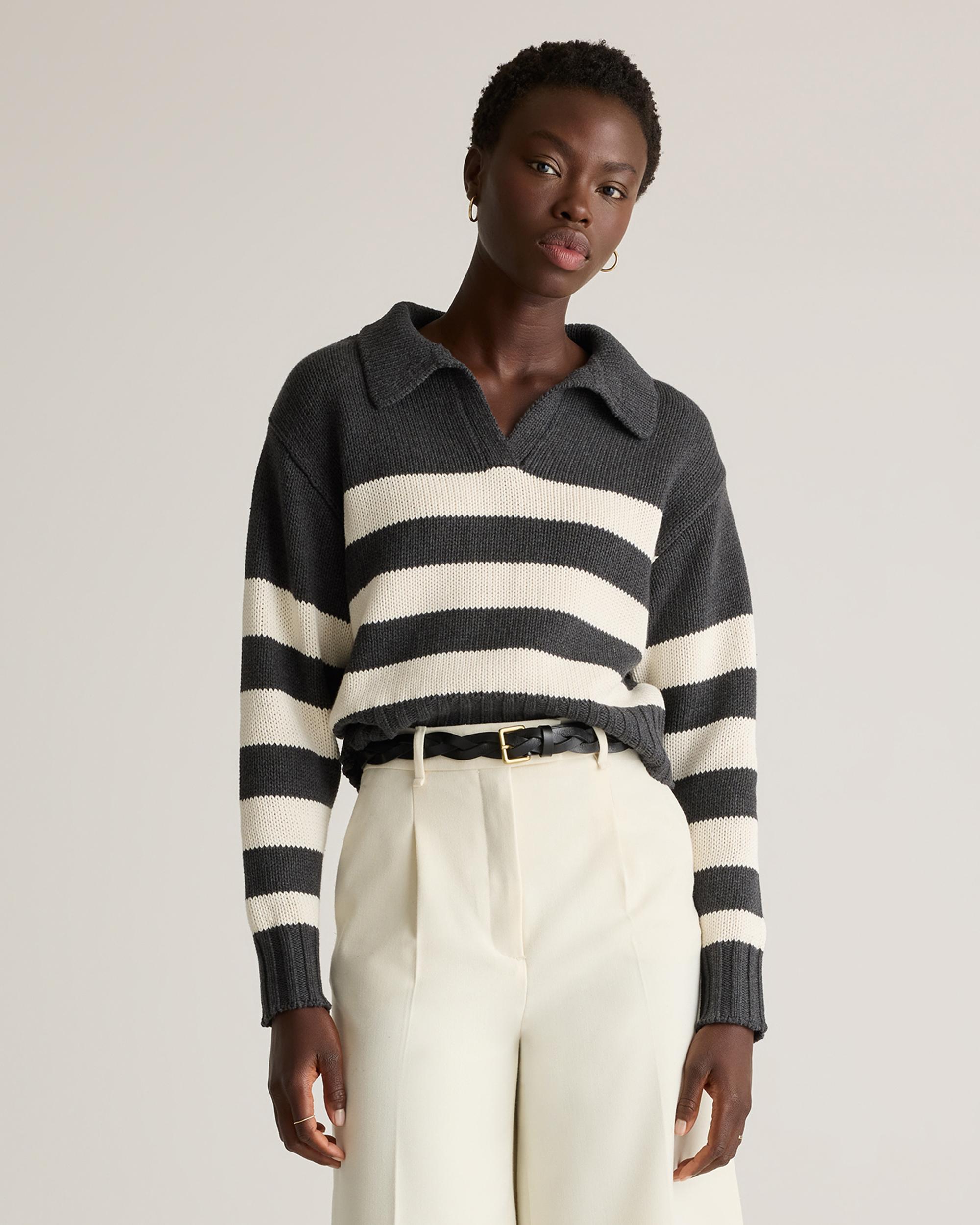 Quince | Women's 100% Organic Cropped Cotton Polo Sweater Organic Cotton Product Image