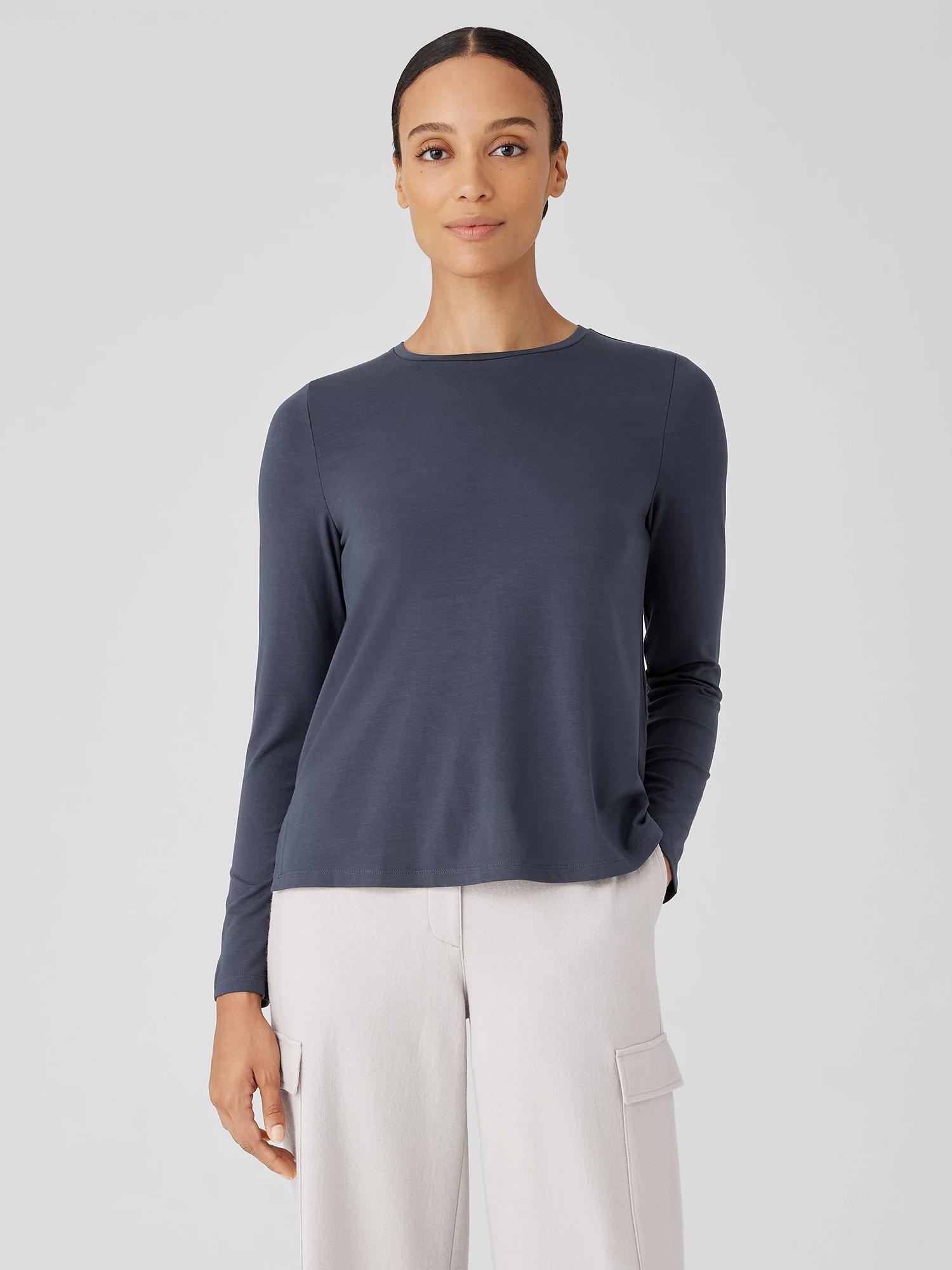 Stretch Jersey Knit Crew Neck Top Product Image