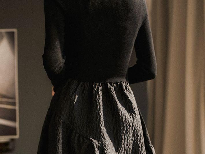 Long Sleeve Turtleneck A-Line Midi Dress Product Image