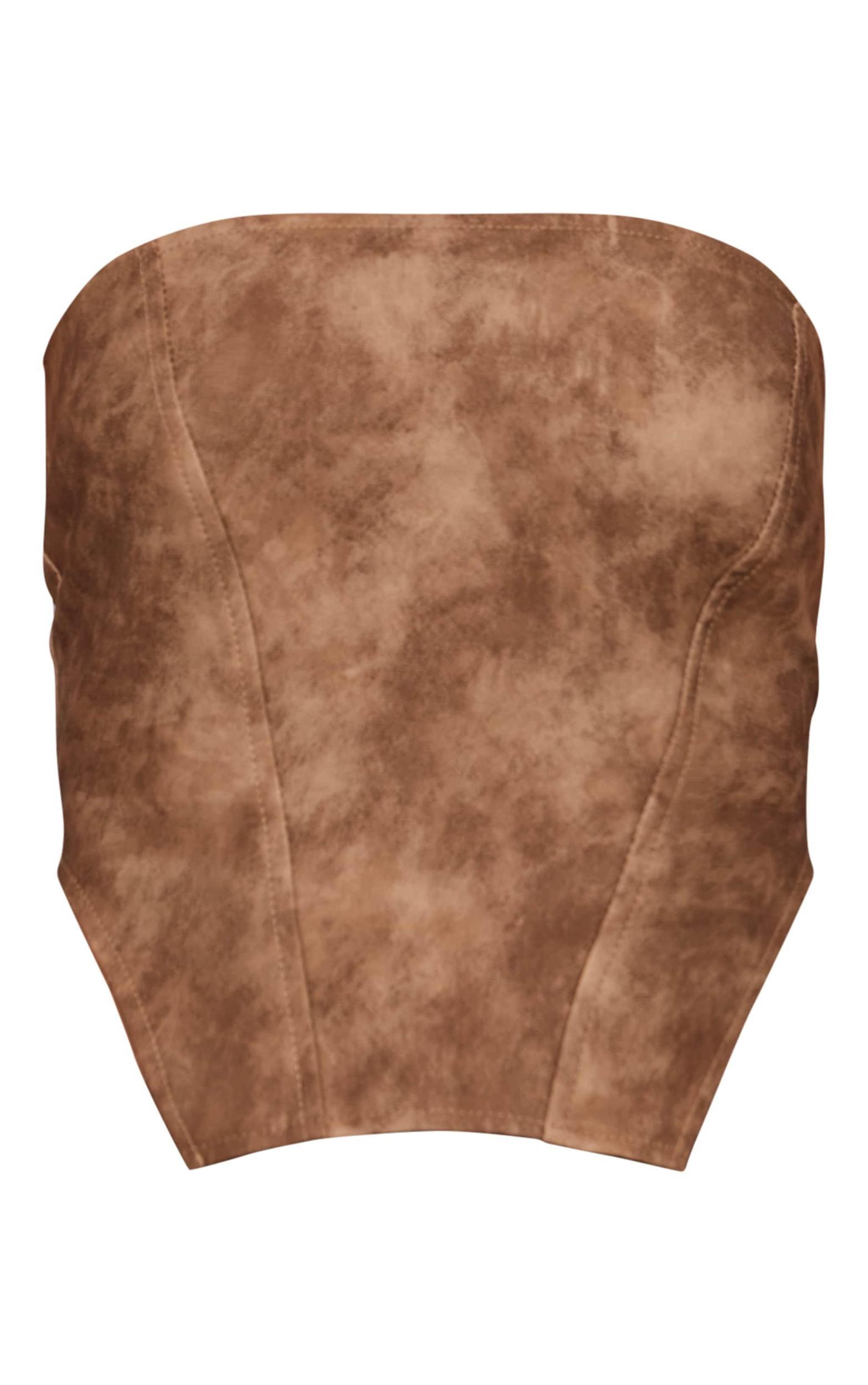 Chocolate Washed Faux Leather Dip Hem Corset Product Image