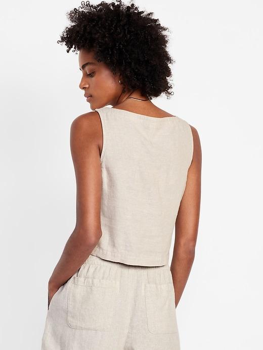 Sleeveless Linen-Blend Crop Top Product Image