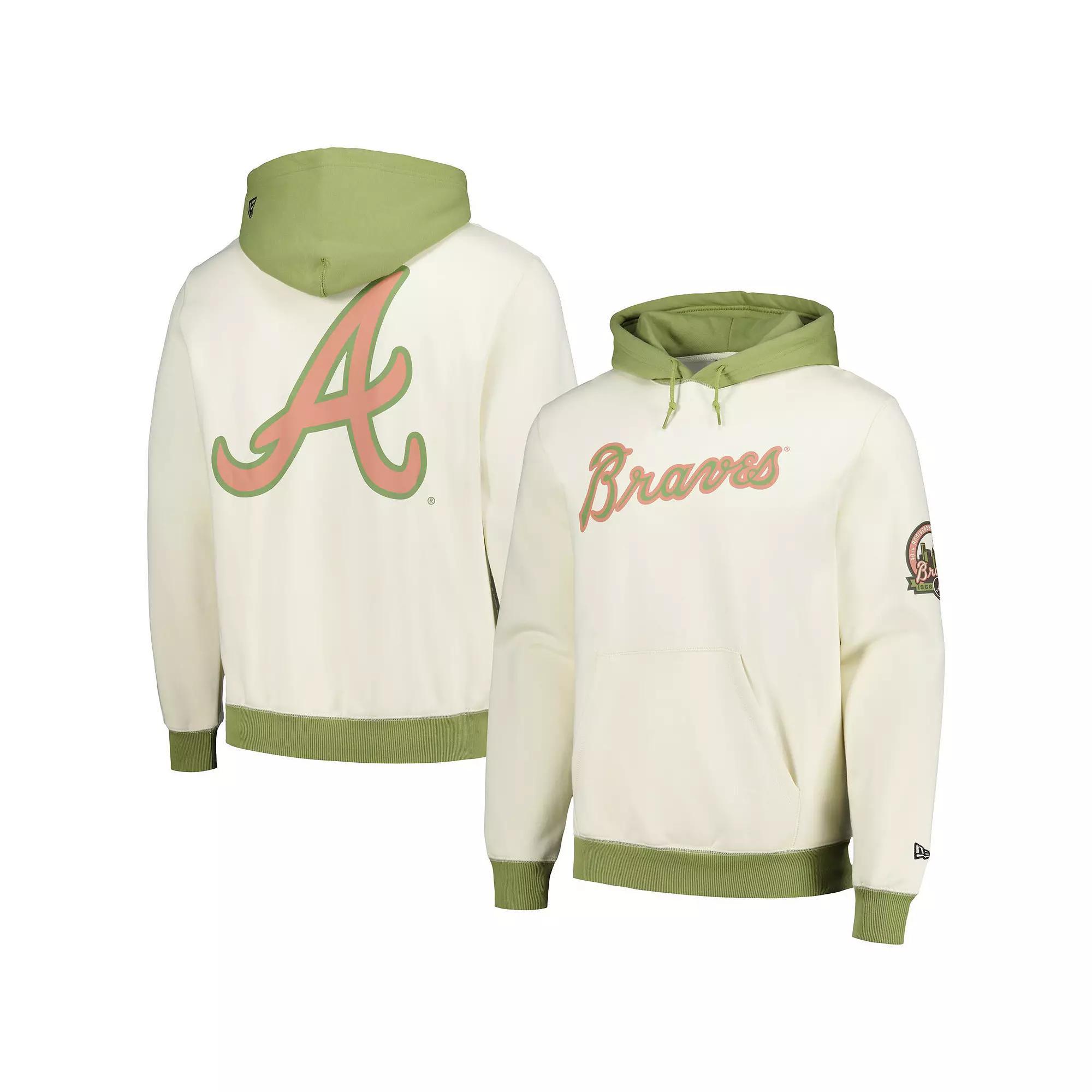Men's New Era Cream/Green Atlanta Braves Color Pop Pullover Hoodie, Size: Large, Beige Product Image
