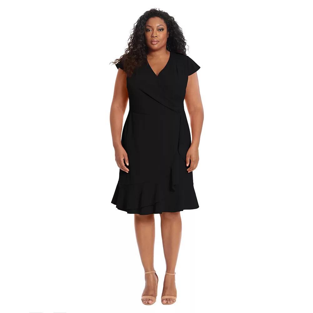 Plus Size London Times Cascade Ruffle Faux-Wrap Dress, Women's, Size: 16 W, Light Blue Product Image