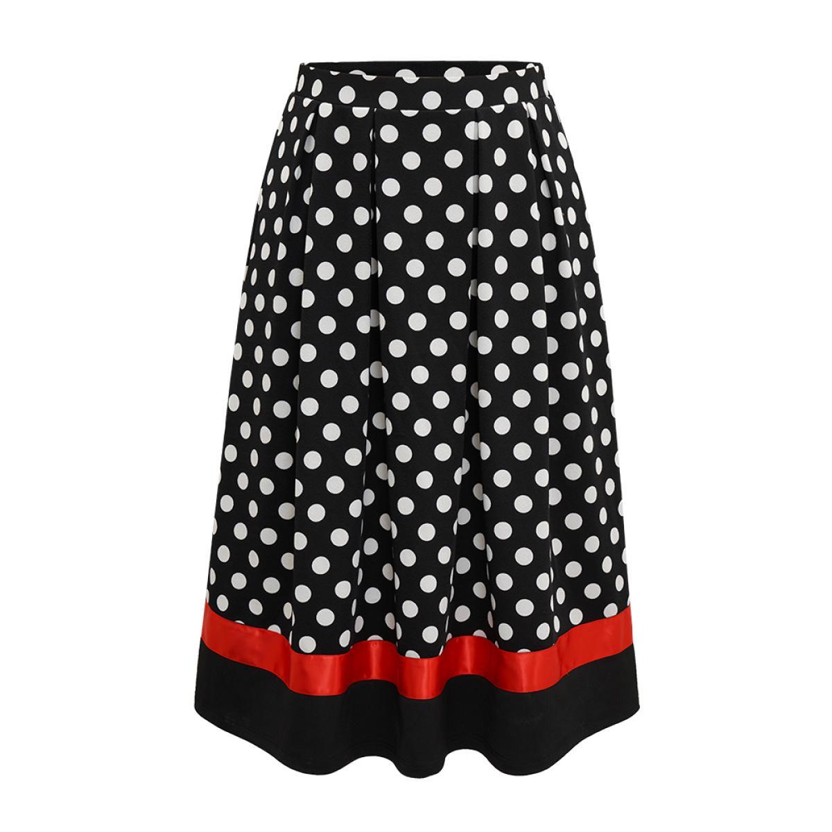 Plus Size Halloween Polka Dot Patchwork Elastic Waist Skirt Women Black Elegant Patchwork Loose Low stretch Pocket Festival-Halloween Skirts BloomChic 26/4X Product Image