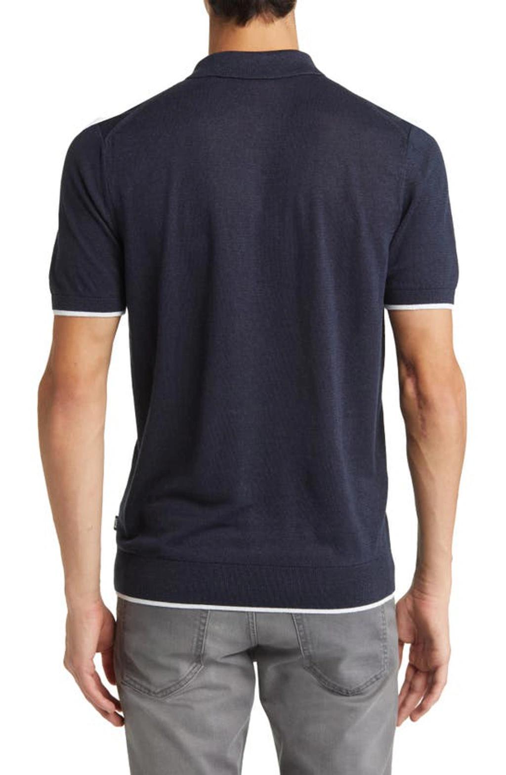 HUGO BOSS Boss Ganzo Linen & Viscose Sweater Polo In Navy Product Image
