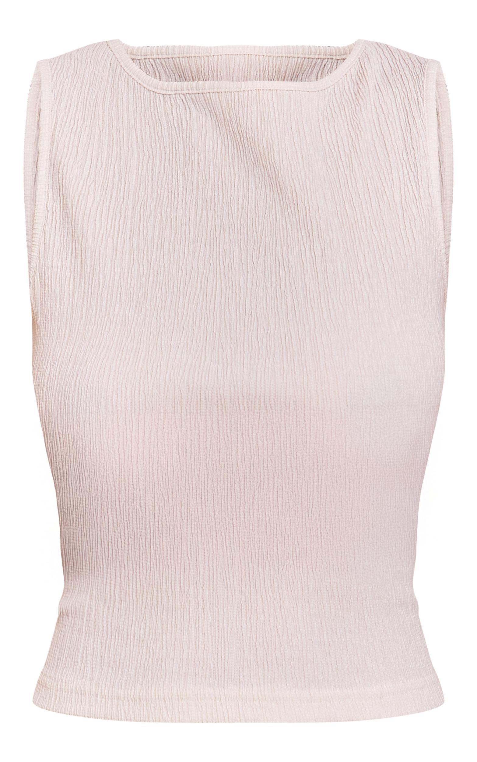 Cream Textured Boat Neck Sleeveless Top Product Image