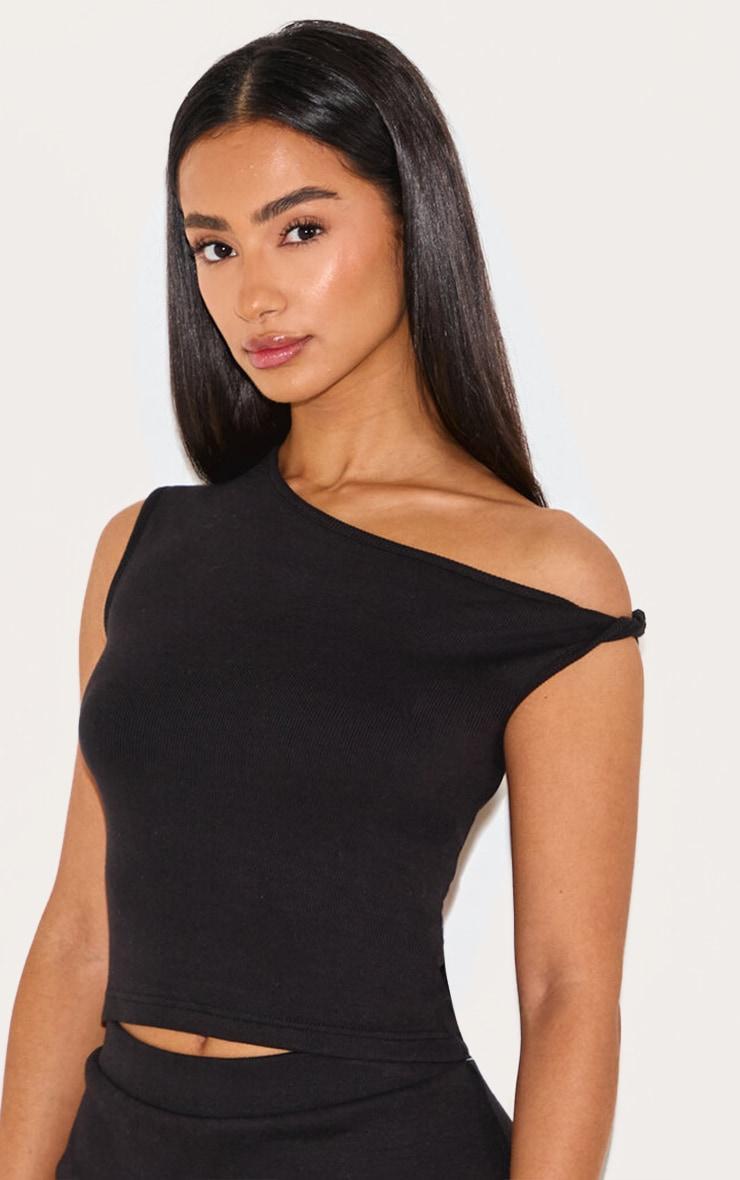 Petite Black Ribbed Twist Detail Top Product Image