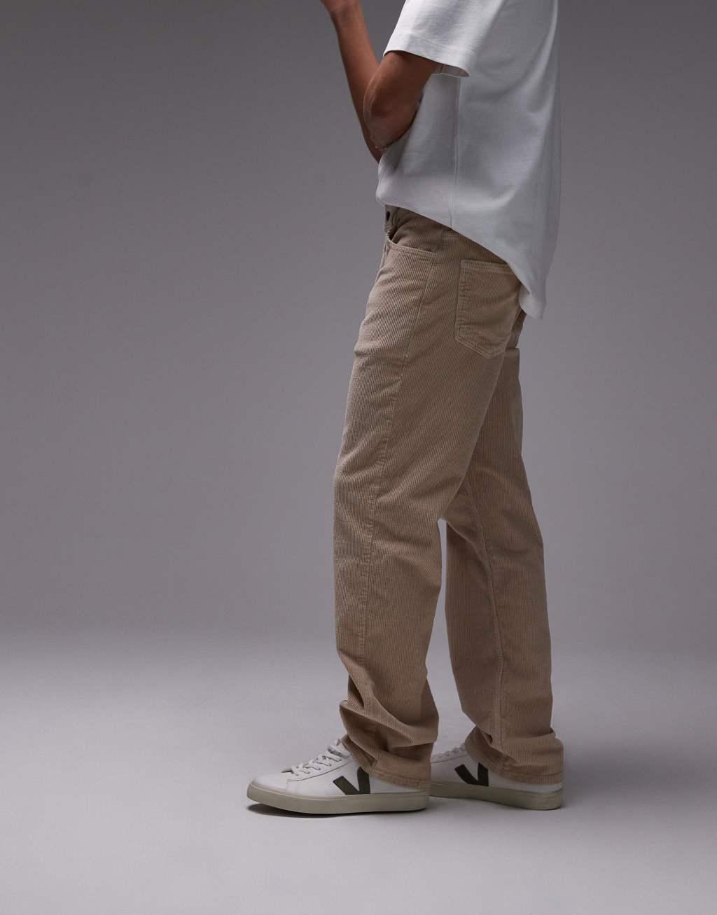 Topman cord straight pants in stone Product Image