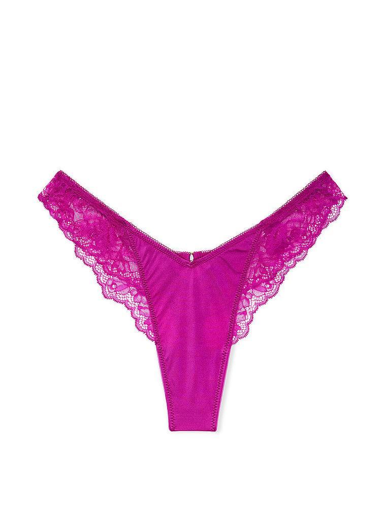 Rose Lace-Trim High-Leg Thong Panty Product Image