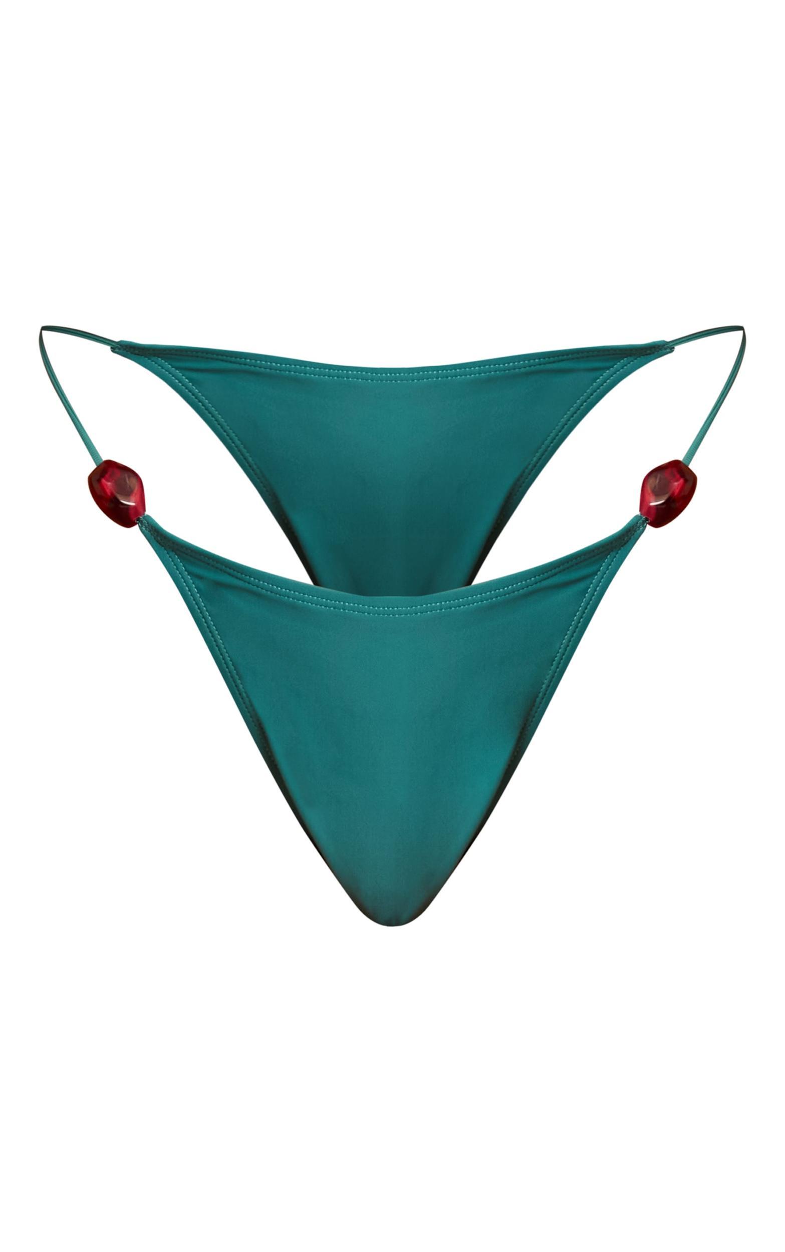 Teal Bead Trim Tanga Bikini Bottoms Product Image