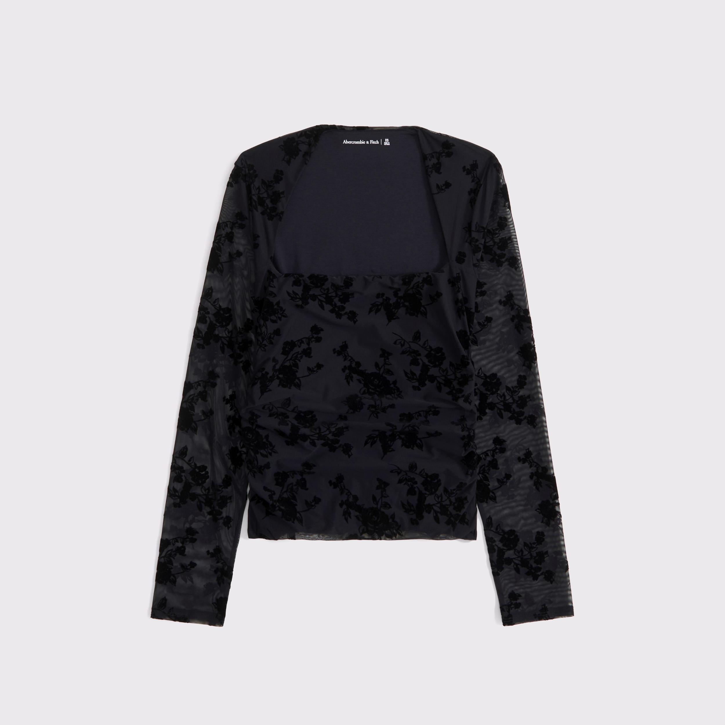 The A&F Ava Long-Sleeve Mesh Top Product Image