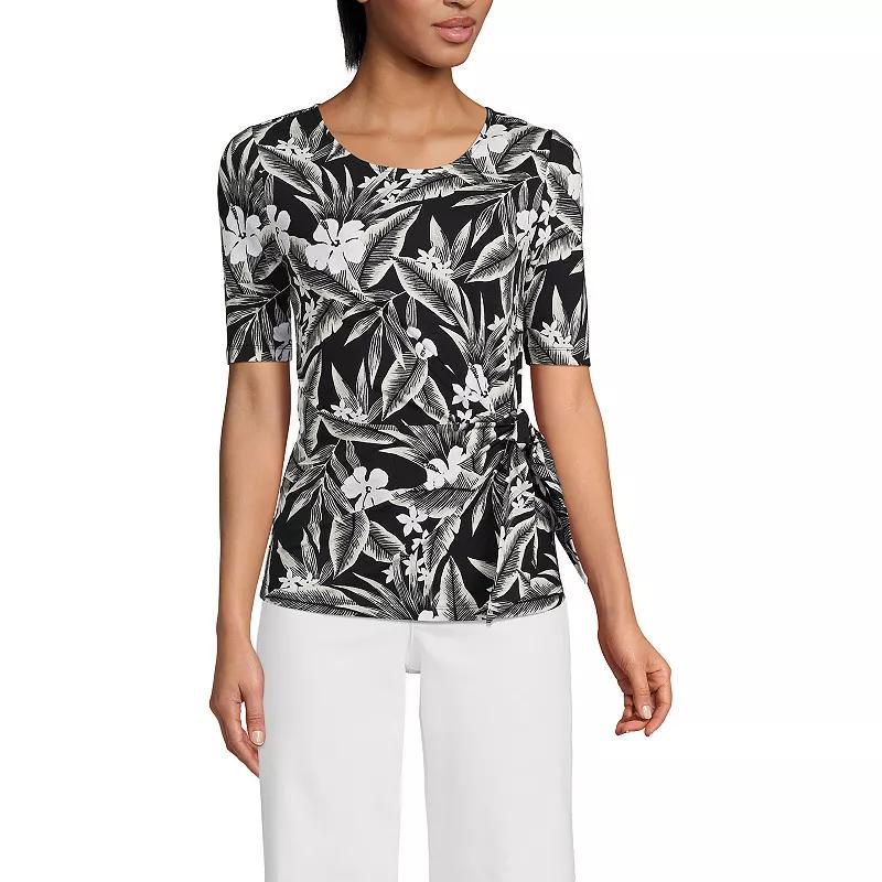 Petite Lands End Elbow Sleeve Tie Front Top, Womens Product Image