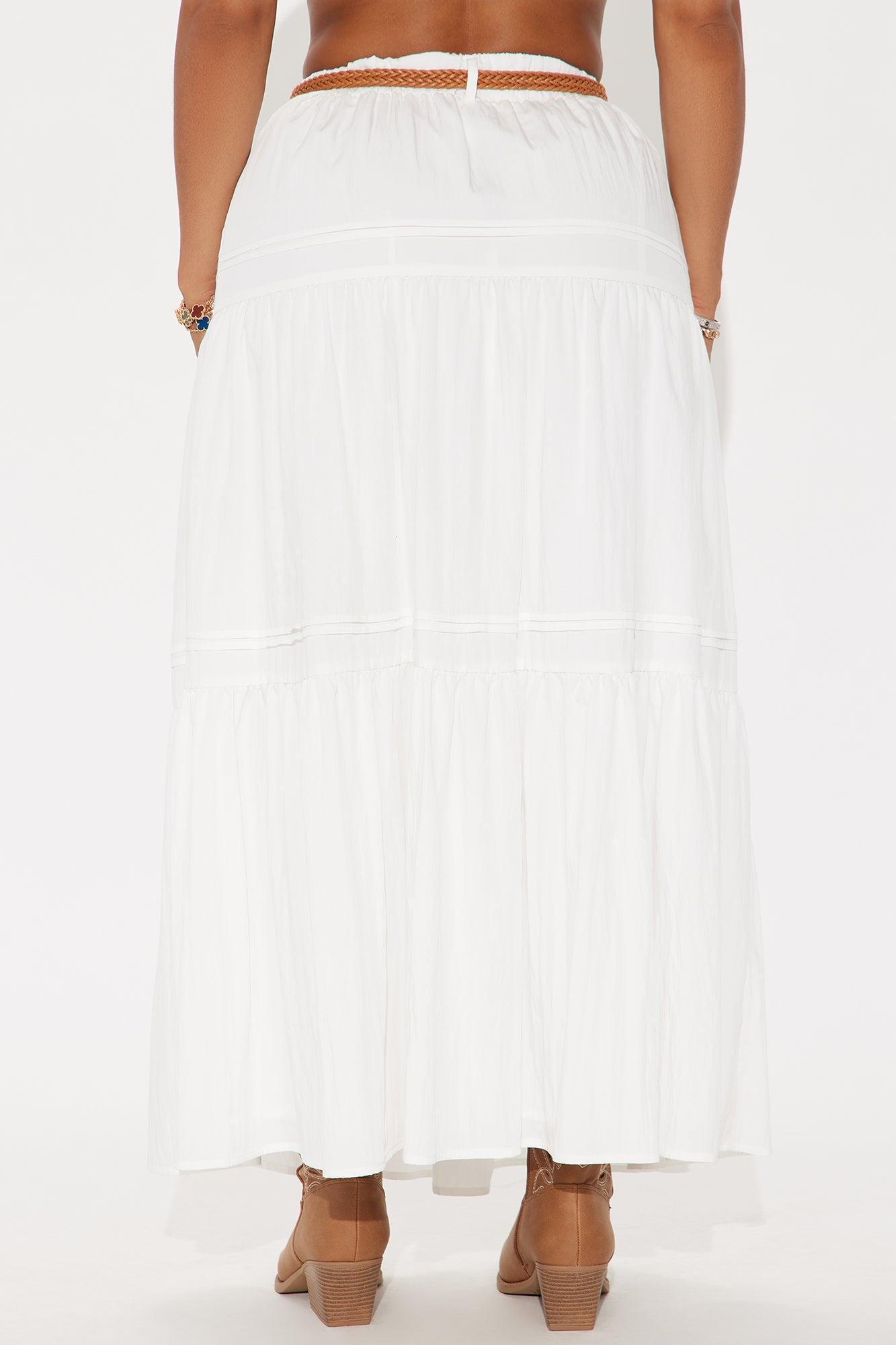 Jasinda Belted Tiered Gauze Midi Skirt - White Product Image