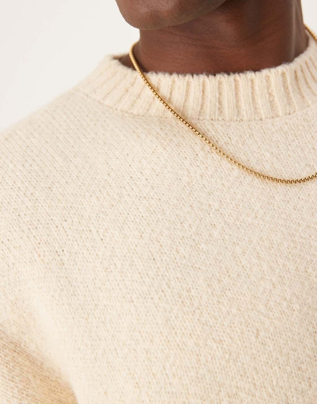 ASOS DESIGN super oversized boxy fit brushed knit crew neck sweater in oatmeal Product Image