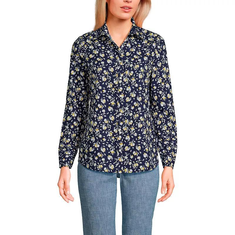 Women's Lands' End No-Iron Long Sleeve Supima Cotton Shirt, Size: 6, Chicory Blue Stripe Product Image