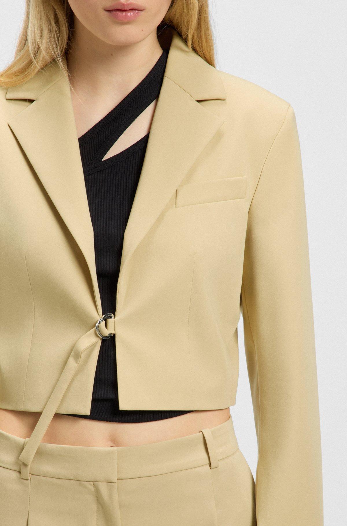 HUGO - Cropped regular-fit blazer with belt closure - Light Beige Product Image