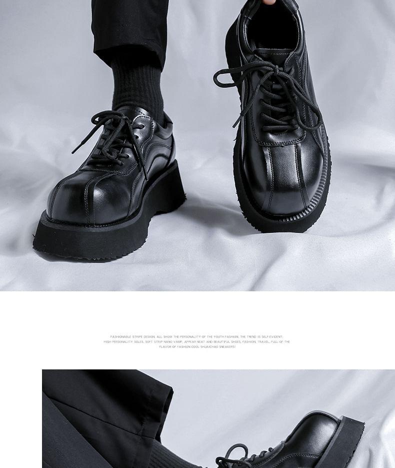 Platform Plain Lace-Up Faux Leather Shoes Product Image