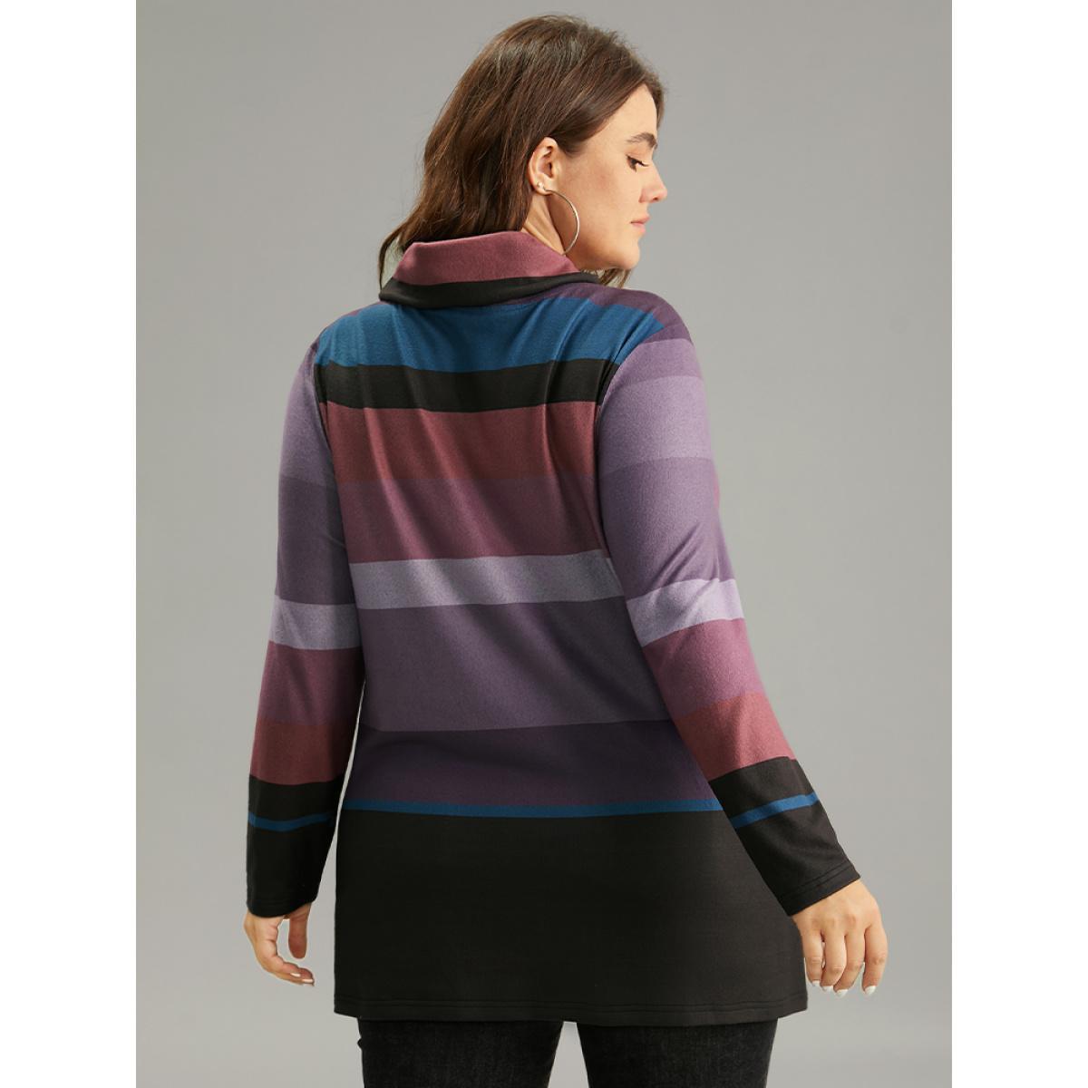 Plus Size Colorblock Contrast Mock Neck Drawstring Sweatshirt Women Multicolor Casual Contrast Mock Neck Dailywear Sweatshirts BloomChic 12/L Product Image
