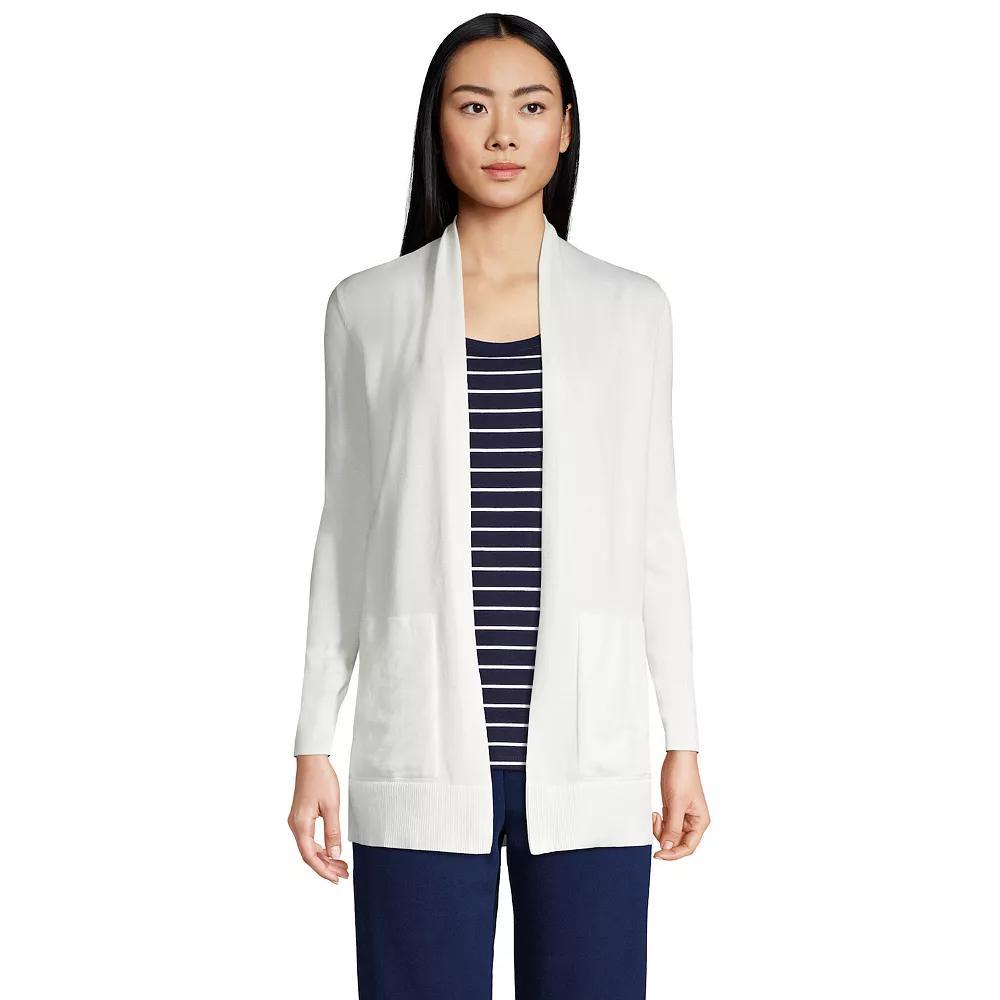 Women's Lands' End Open-Front Long Cardigan Sweater, Size: XS, Ivory Product Image