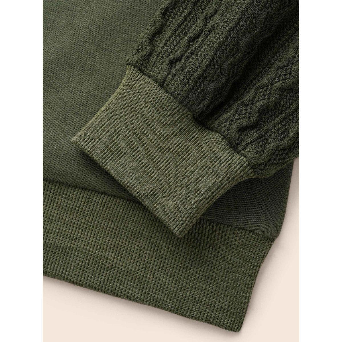 Plus Size Texture Patchwork Drop Shoulder Sleeve Sweatshirt Women DarkGreen Casual Texture Round Neck Everyday Sweatshirts BloomChic 14-16/1X Product Image