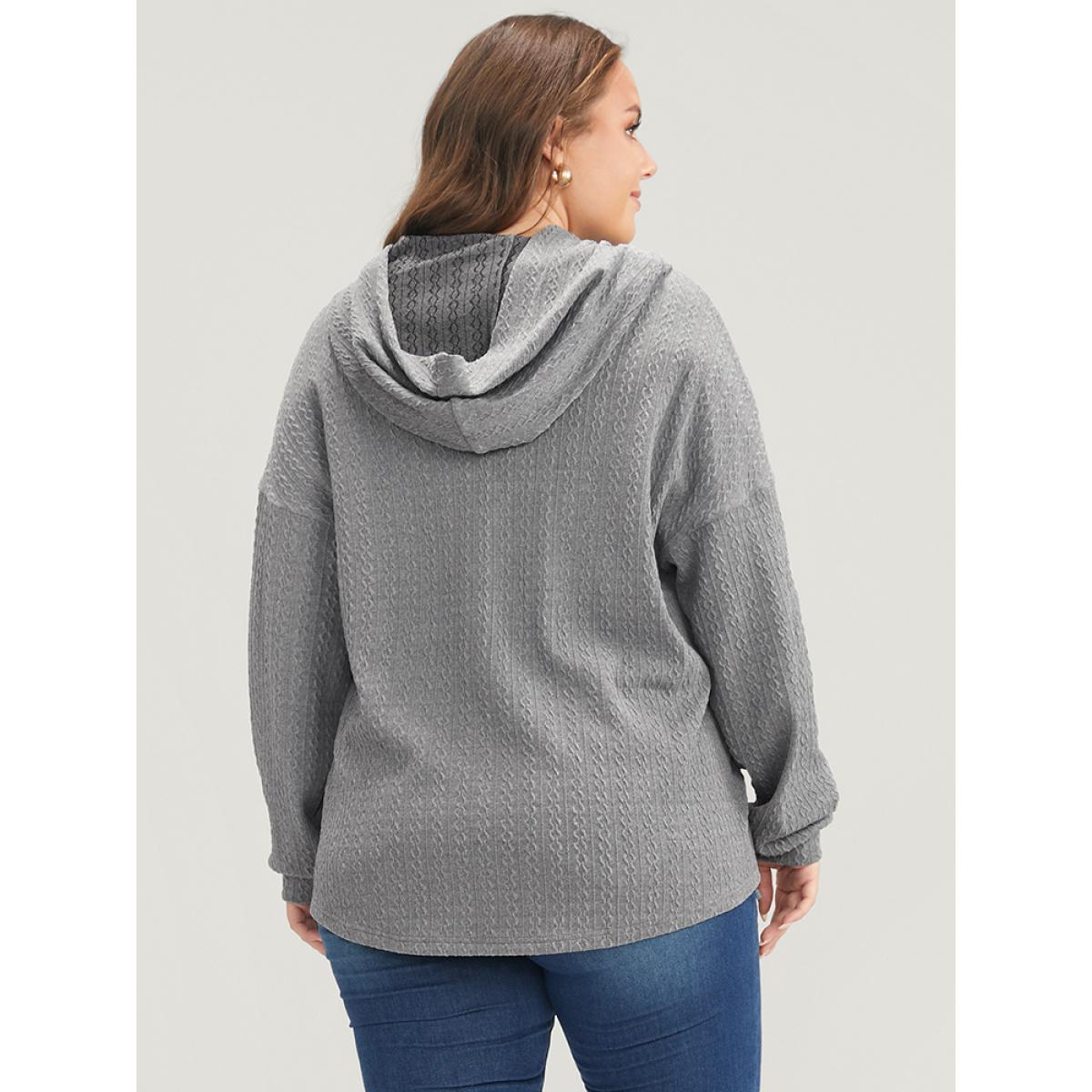 Plus Size Solid Drop Shoulder Textured Hooded Sweatshirt Women DarkGray Casual Plain Hooded Dailywear Sweatshirts BloomChic 22-24/3X Product Image