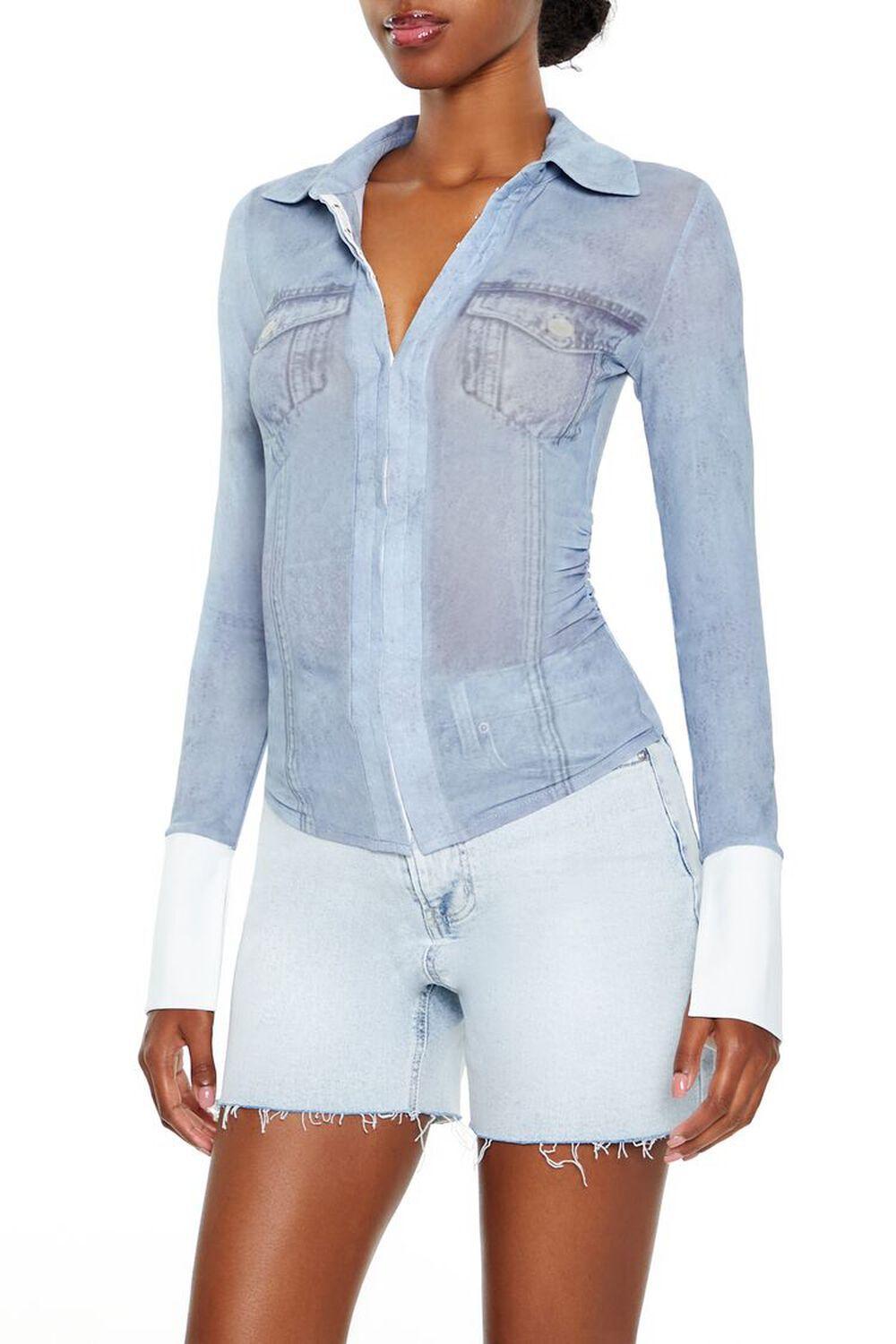 Mesh Mineral Wash Ruched Shirt | Forever 21 Product Image