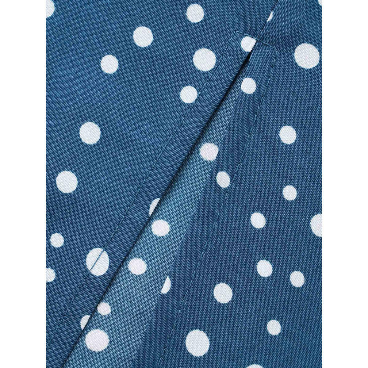 Plus Size Polka Dot Button Detail Split Hem Midi Dress Aegean Women Elegant Button Shirt collar Short sleeve Curvy BloomChic 28/5X Product Image