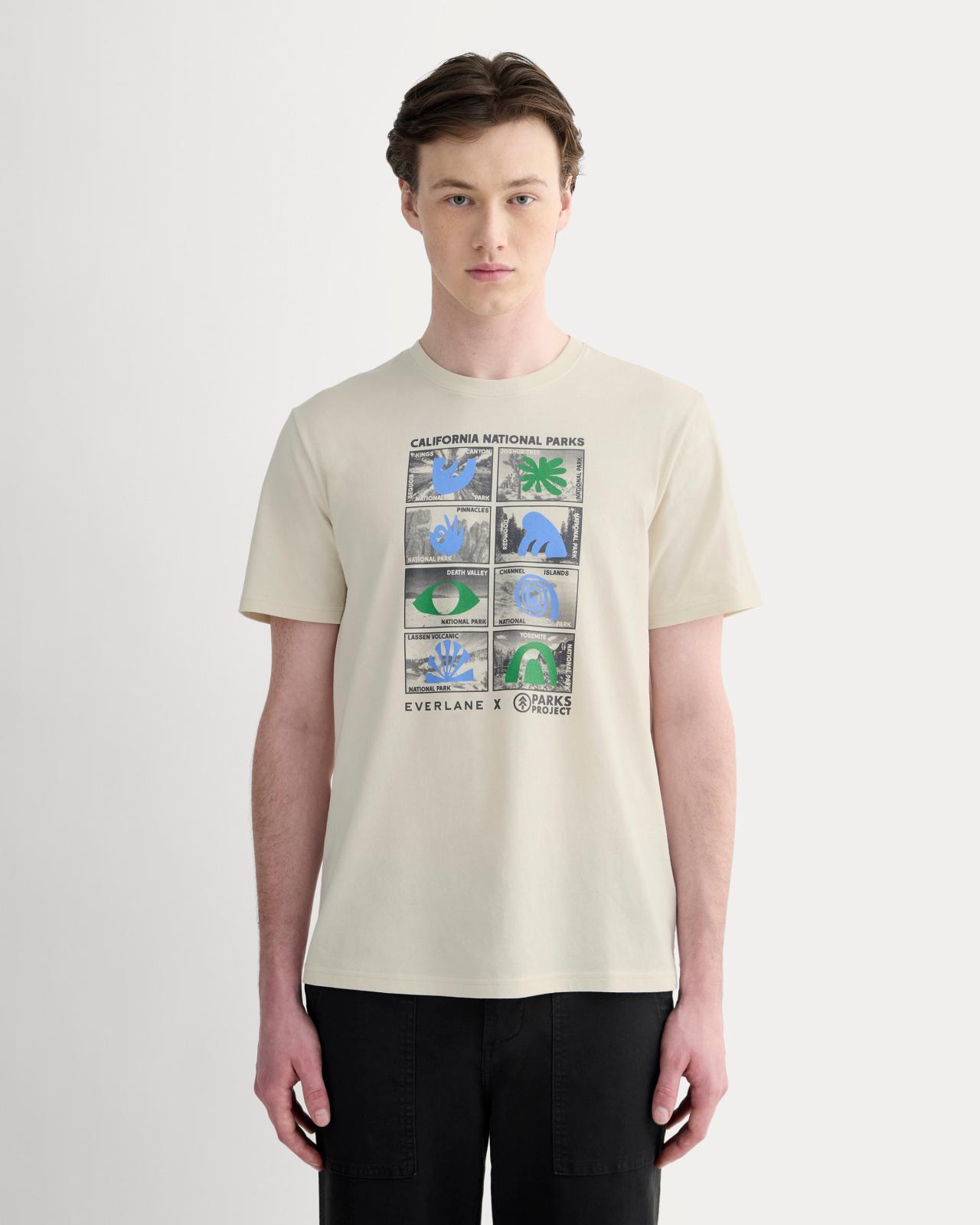 Mens Everlane x Parks Project Essential Organic Crew T-Shirt by Everlane in Forged Iron/Birch/Granada Sky Blue/Green Product Image