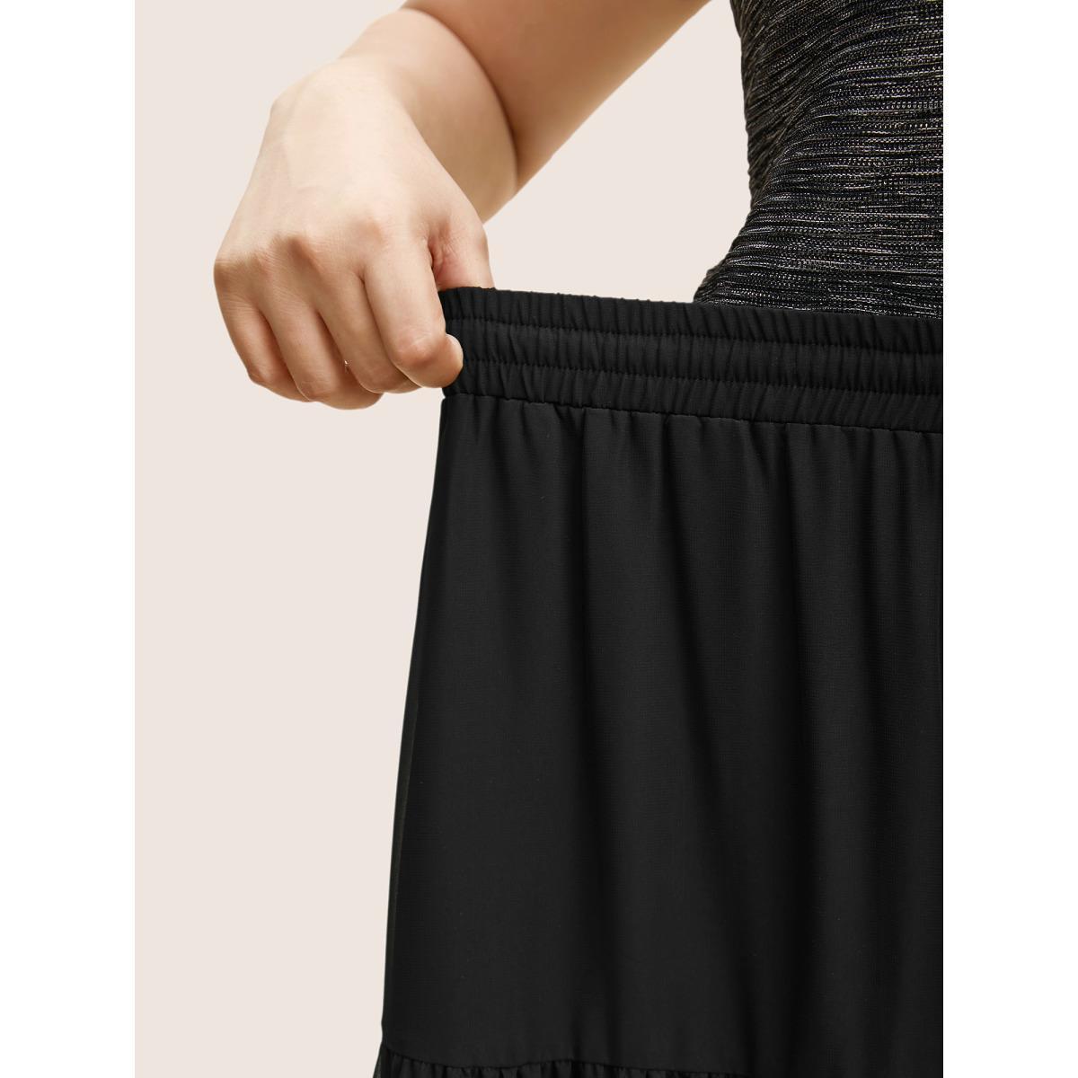 Plus Size Solid Tie Knot Elastic Waist Mesh Skirt Women Black Cocktail Tie knot No stretch Party Skirts BloomChic 28/5X Product Image