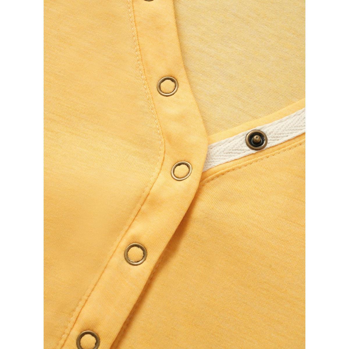 Plus Size Ombre Contrast Button Up T-shirt Yellow Women Resort Contrast Ombre V-neck Vacation T-shirts BloomChic 12/L Product Image