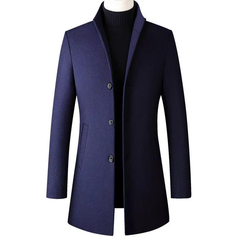 Stand Collar Plain Button-Up Coat Product Image