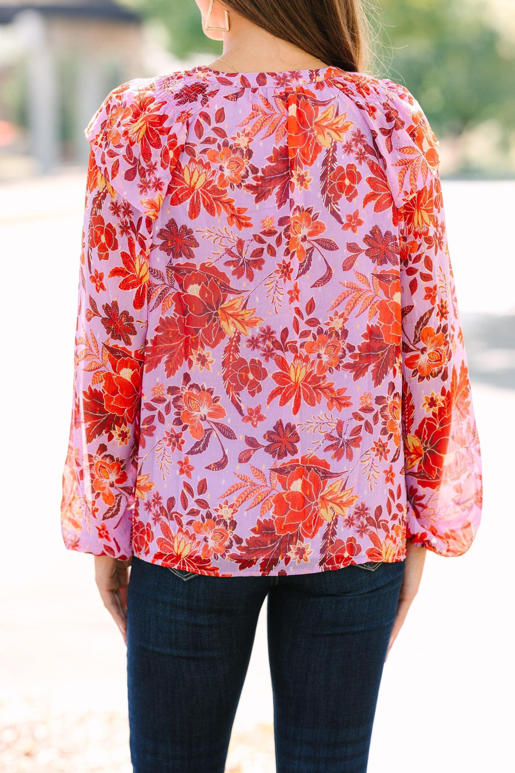 Skies are Blue: Walk On By Lavender Purple Floral Blouse Female Product Image