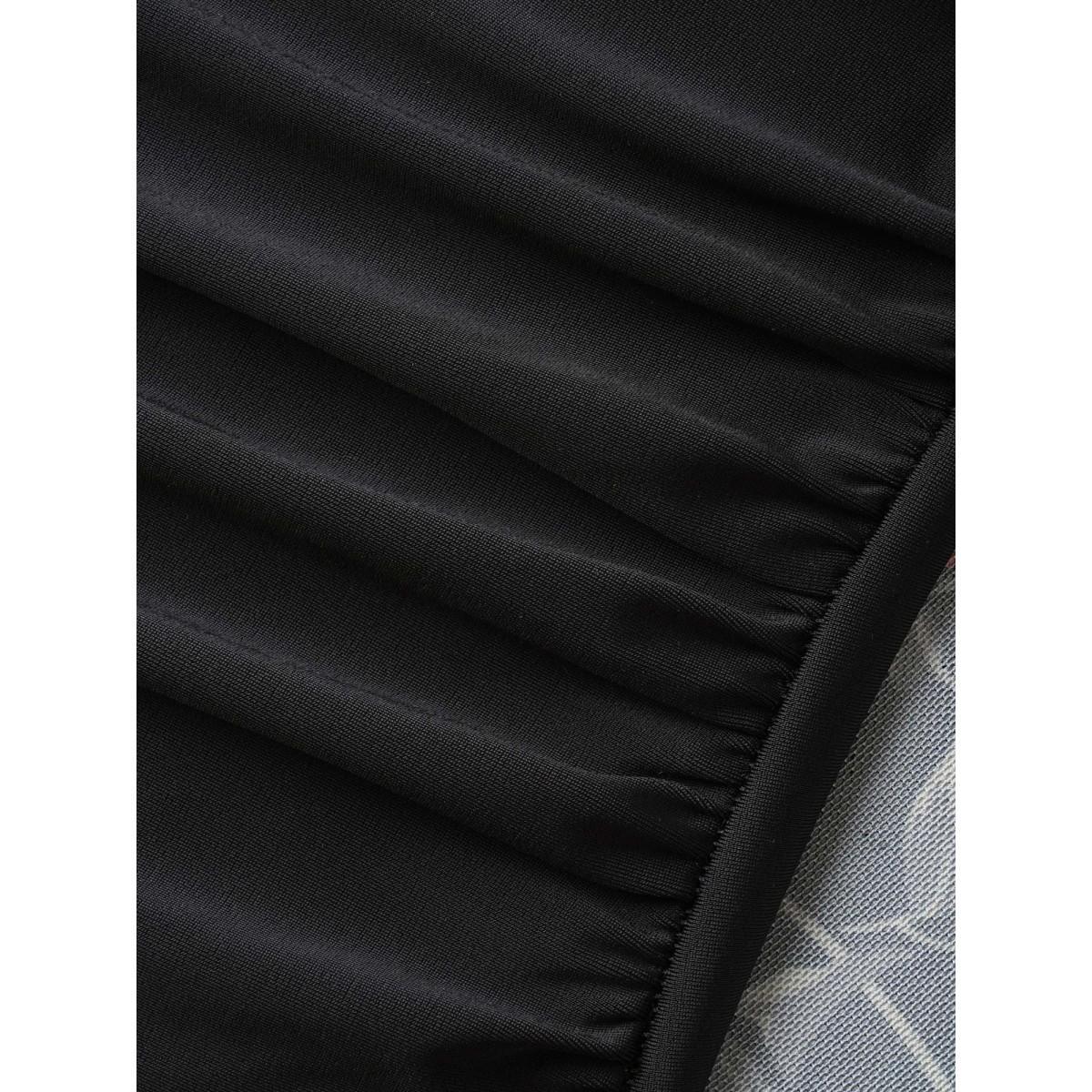 Plus Size Midnight Roses Sheer Pleated Swim Dress Women's Swimwear Black Beach Bodycon Overlap Collar High stretch Curve Swim Dresses BloomChic 22-24/3X Product Image