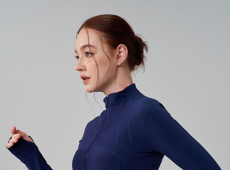 Stand Collar Plain Sport Zip Jacket Product Image