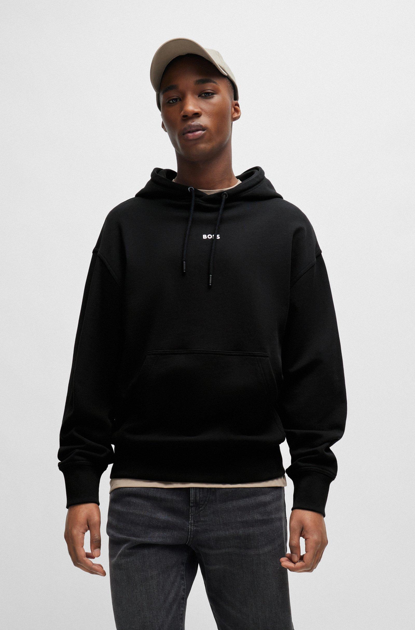 HUGO BOSS Cotton-terry Hoodie With Contrast Logo In Black Product Image