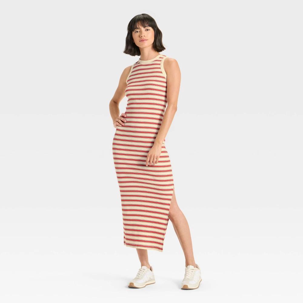 Women's Rib-Knit Maxi Bodycon Dress - Universal Thread™ Dark Red Striped Product Image