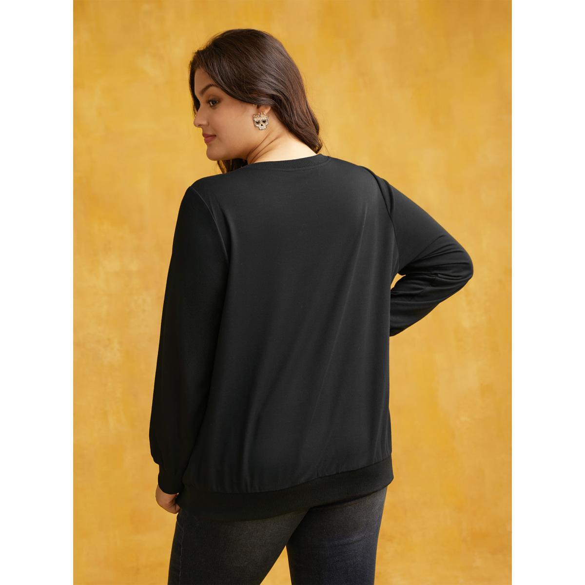 Plus Size Skeleton Embroidered Crew Neck Sweatshirt Women Multicolor Casual Patchwork Loose Round Neck Everyday Sweatshirts BloomChic 12/L Product Image