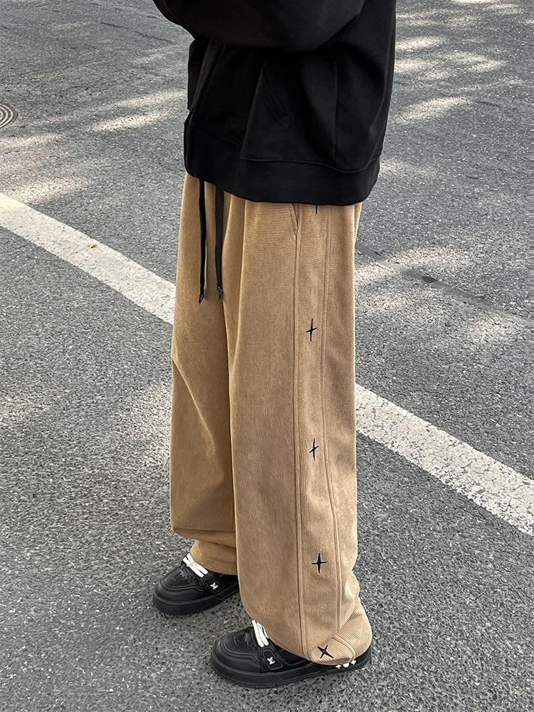 High Waist Star Embroidered Wide Leg Pants Product Image