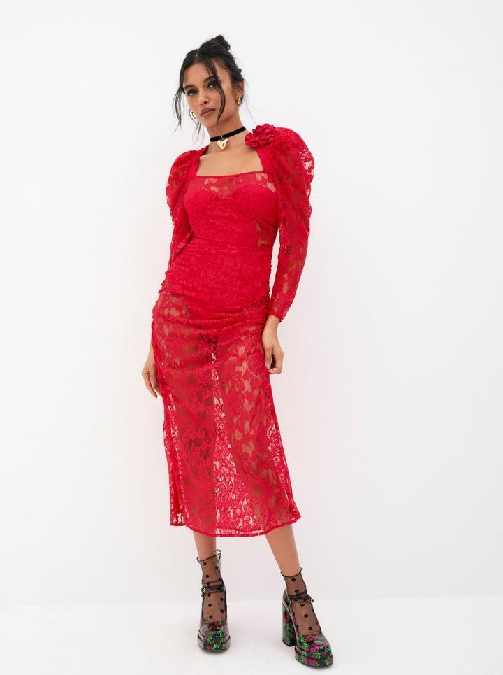 Kana Midi Dress — Red Product Image