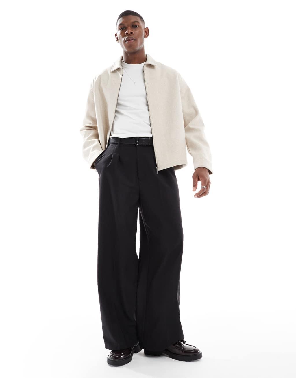 Bershka zip up jacket in ecru Product Image