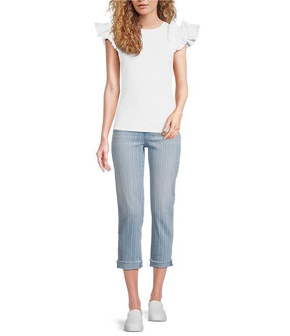 Code Bleu Soho Stretch Denim Stripe Print Mid Rise Capri Jeans Product Image