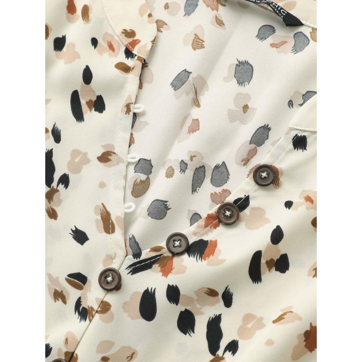 Plus Size Allover Print Notched Belted Button Detail Dress Apricot Women At the Office Non Notched collar Elbow-length sleeve Curvy Midi Dress BloomChic 22-24/3X Product Image