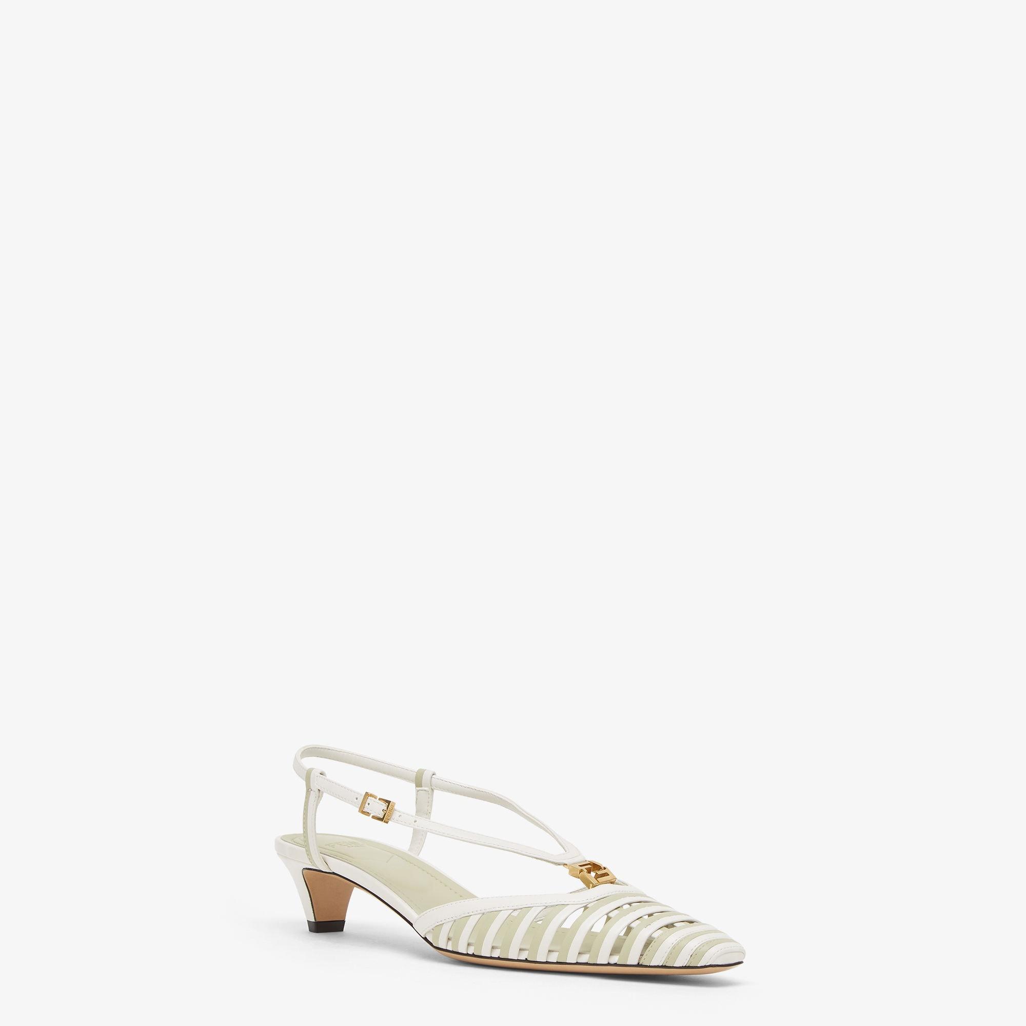 Fendi FFoldWhite and green leather low-heeled slingbacks Product Image