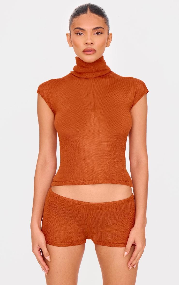 Rust Sheer Knit Hot Pants Product Image