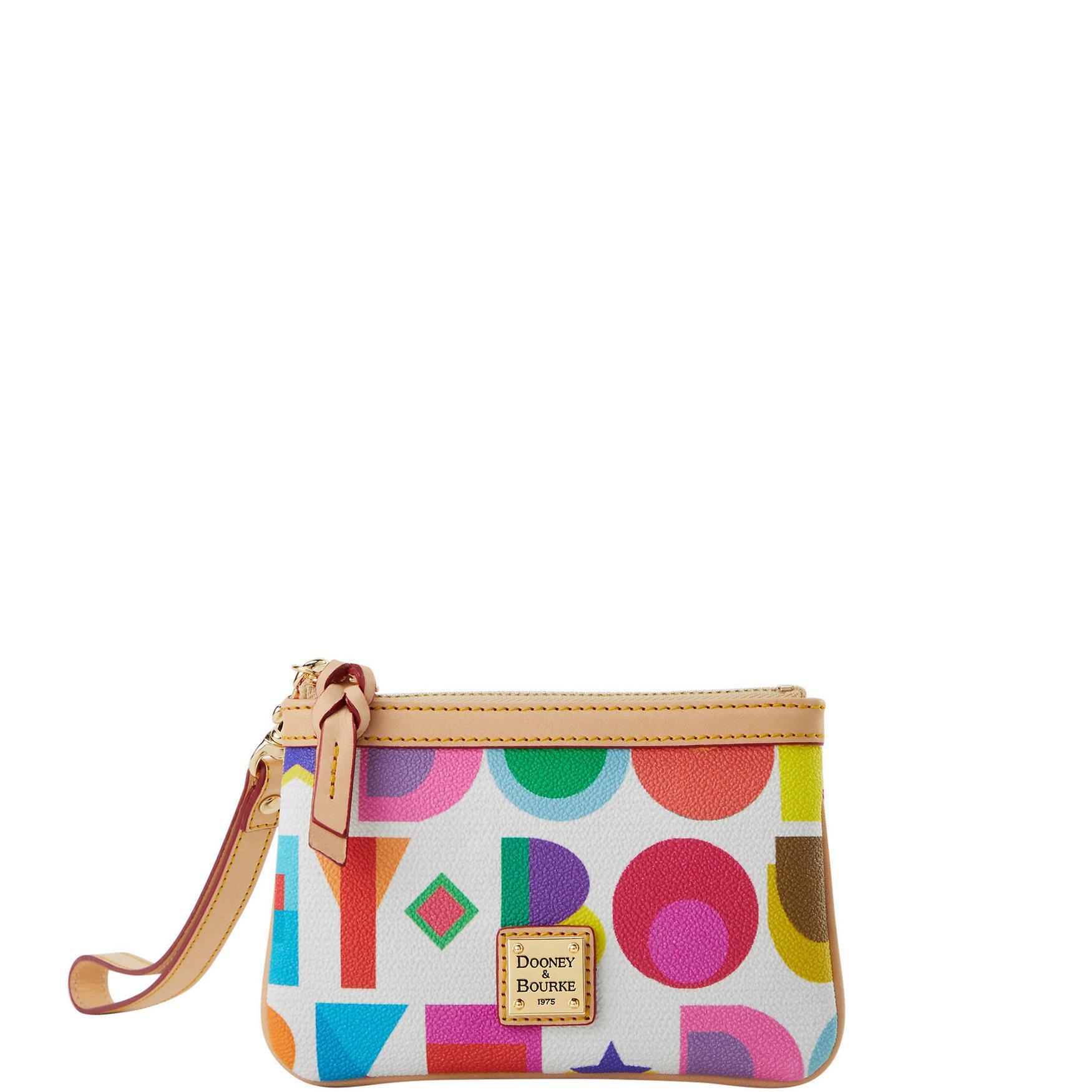 Dooney & Bourke Womens Art Deco Medium Coated Cotton Wristlet in White Product Image