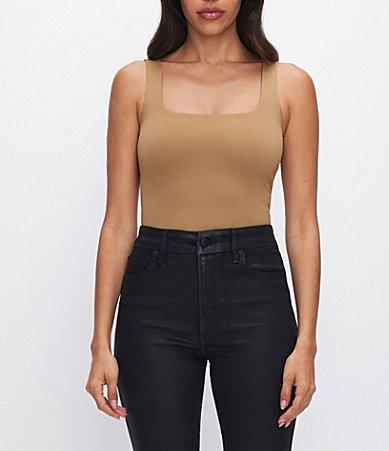 Good American Plus Size Scuba Knit Modern Square Neck Sleeveless Wide Strap Tank Bodysuit Product Image
