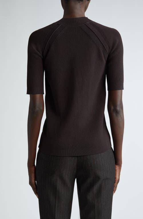 ST JOHN St. John Collection Fine Gauge Engineered Rib Short Sleeve Sweater In Mocha Product Image