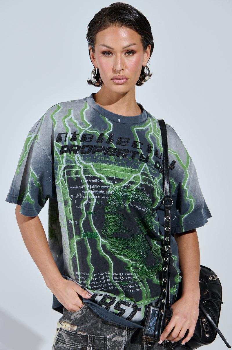 FIRST ONE HERE OVERSIZED GRAPHIC TEE Product Image